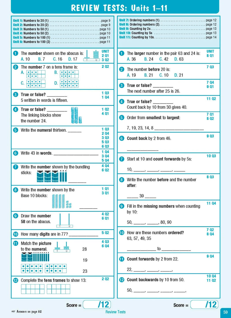 Sample interior page from the Excel Advanced Skills Start Up Maths Year 1 workbook showing the layout of the activities