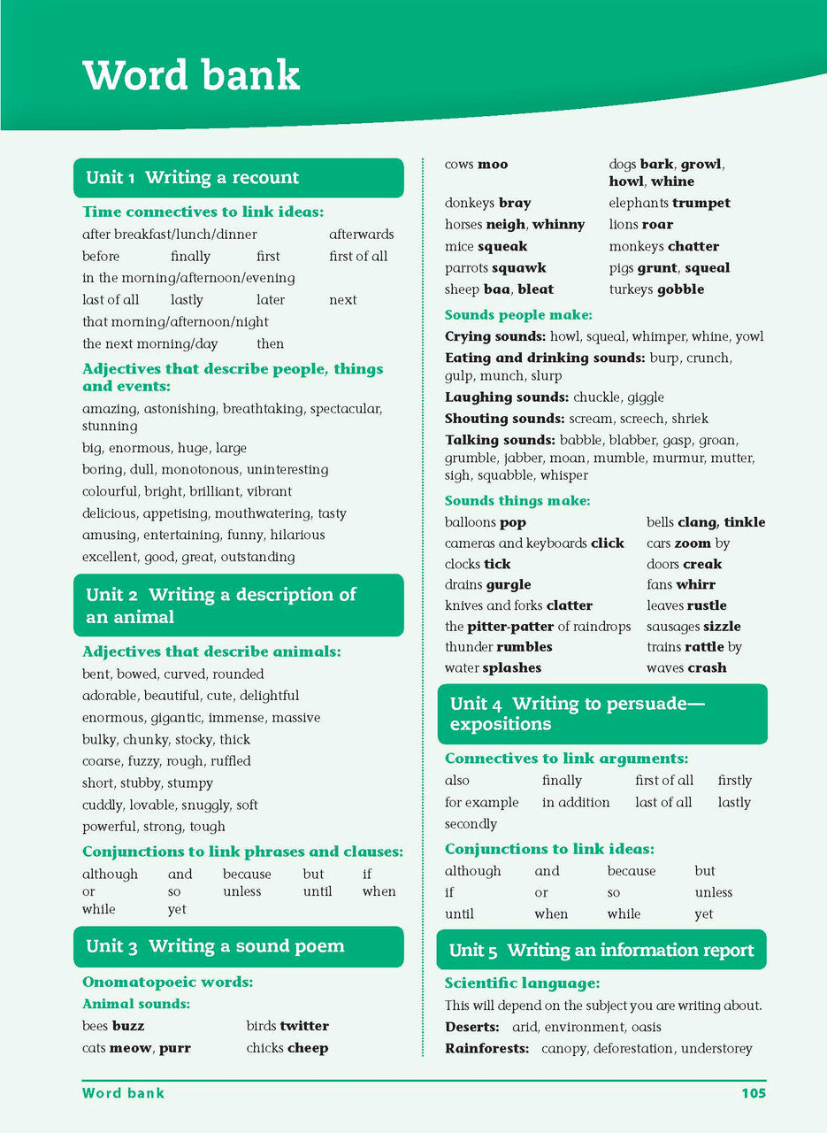 Sample interior page from the Excel Advanced Skills Writing Workbook Year 4 workbook showing the layout of the activities