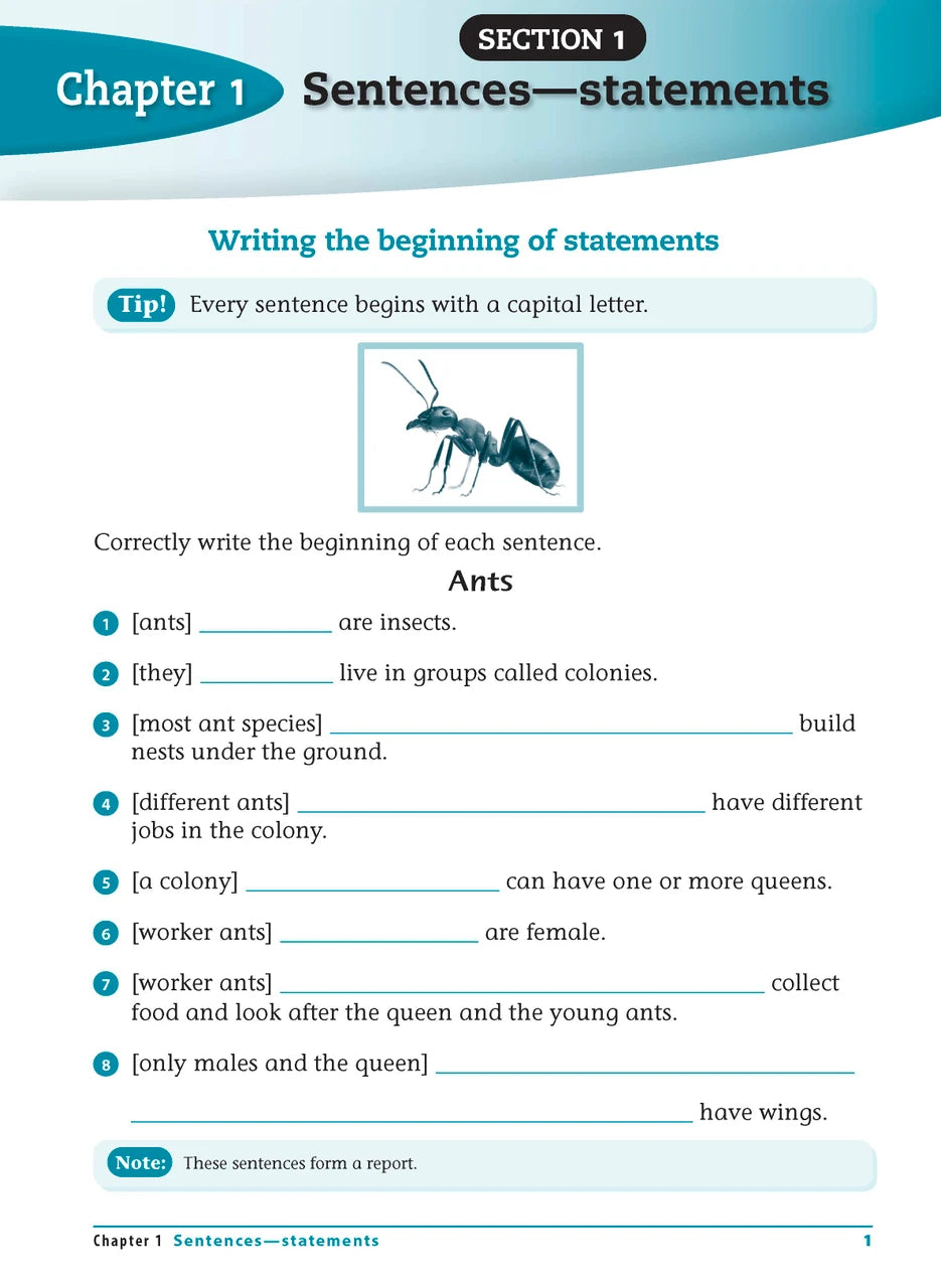 Sample interior page from the Excel Advanced Skills Writing Workbook Year 2 workbook showing the layout of the activities