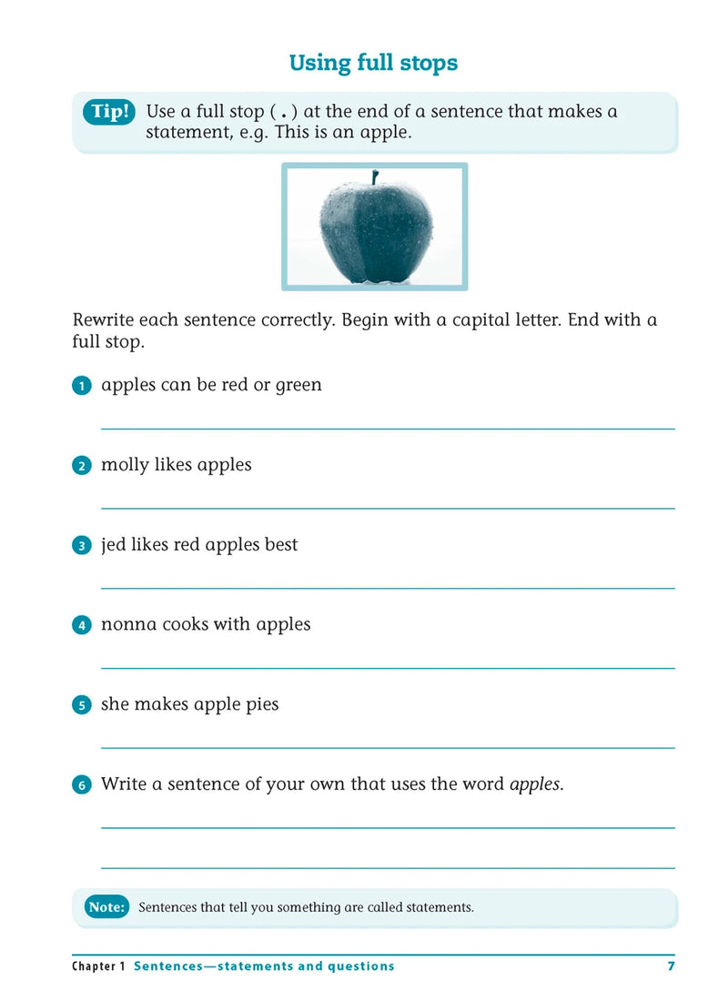 Sample interior page from the Excel Advanced Skills Writing Workbook Year 1 workbook showing the layout of the activities