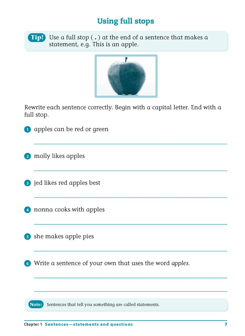 Sample interior page from the Excel Advanced Skills Writing Workbook Year 1 workbook showing the layout of the activities