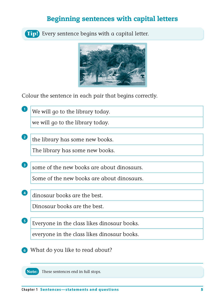Sample interior page from the Excel Advanced Skills Writing Workbook Year 1 workbook showing the layout of the activities