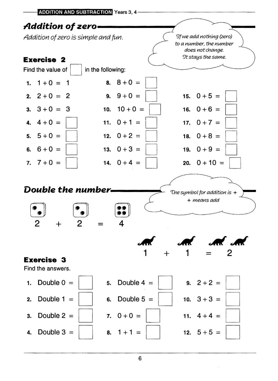 Sample interior page from the Excel Basic Skills Addition and Subtraction Years 3-4 workbook, as shown in the Pascal Press gallery