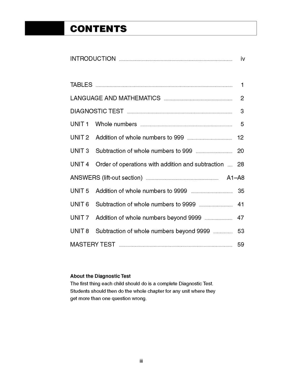Sample interior page from the Excel Basic Skills Addition and Subtraction Years 5-6 workbook, as shown in the Pascal Press gallery