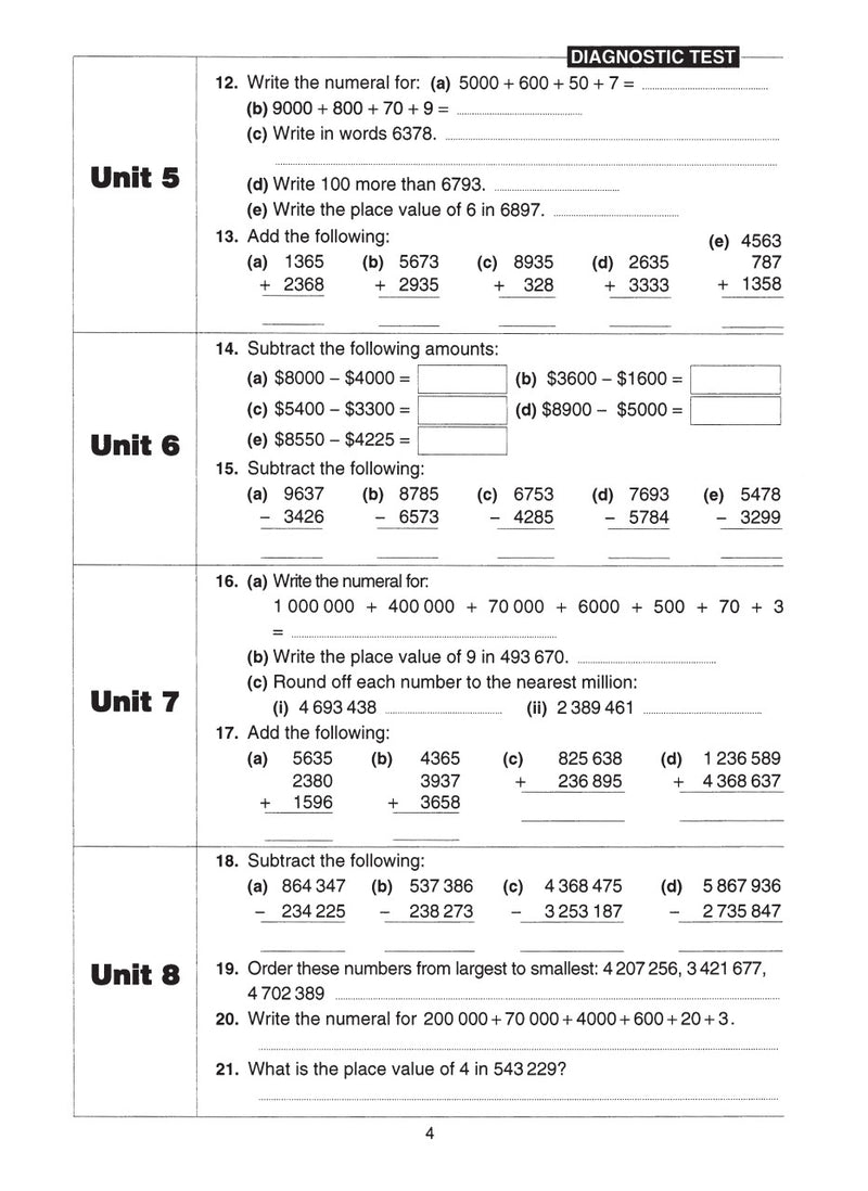Sample interior page from the Excel Basic Skills Addition and Subtraction Years 5-6 workbook, as shown in the Pascal Press gallery