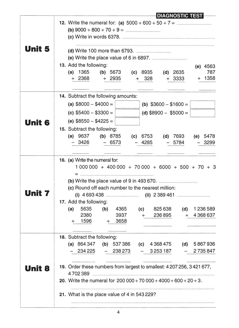 Sample interior page from the Excel Basic Skills Addition and Subtraction Years 5-6 workbook, as shown in the Pascal Press gallery