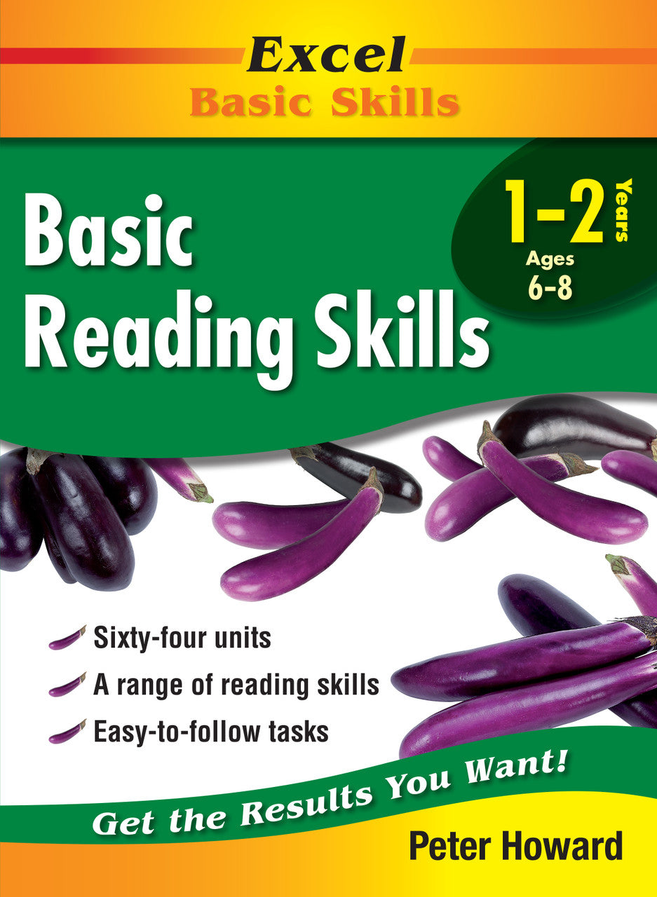 Front cover of the Excel Basic Skills Basic Reading Skills Years 1-2 workbook from Pascal Press, the main product image