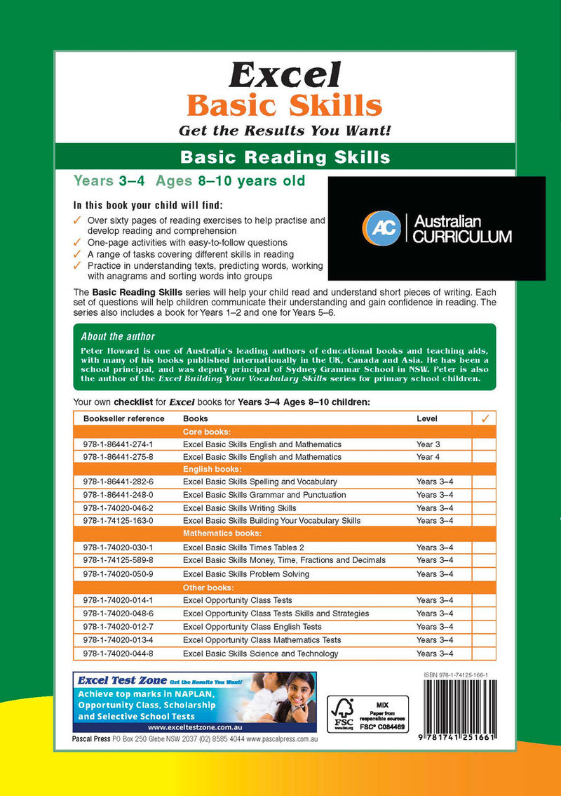 Additional gallery image for the Excel Basic Skills Basic Reading Skills Years 3-4 workbook, shown last in the publisher gallery after the sample pages