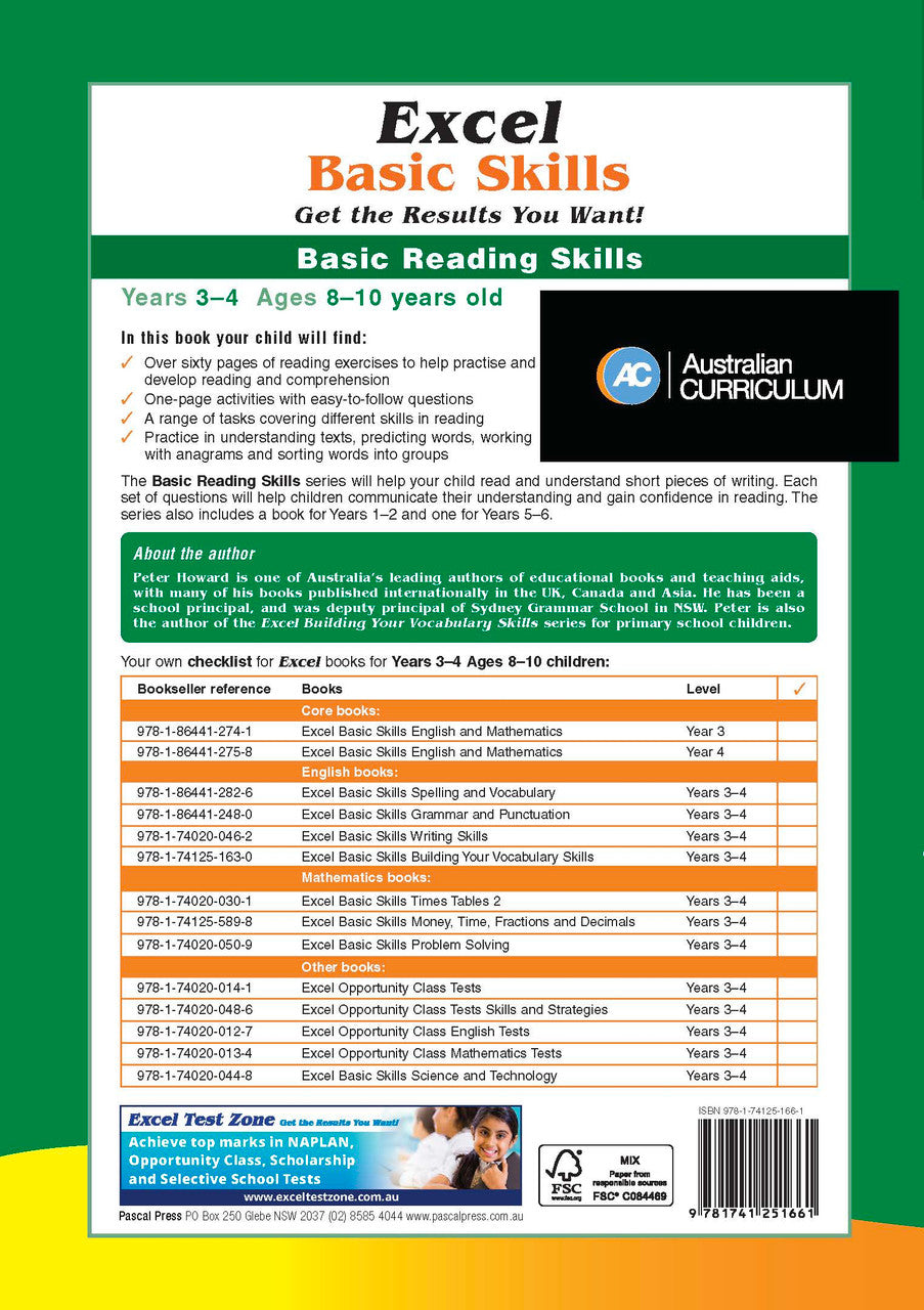 Additional gallery image for the Excel Basic Skills Basic Reading Skills Years 3-4 workbook, shown last in the publisher gallery after the sample pages