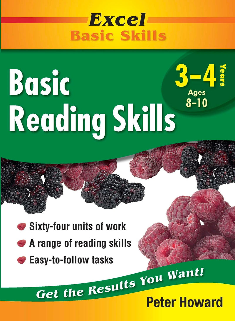 Front cover of the Excel Basic Skills Basic Reading Skills Years 3-4 workbook from Pascal Press, the main product image