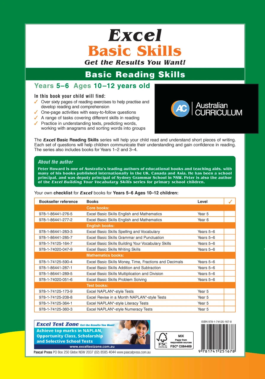Additional gallery image for the Excel Basic Skills Basic Reading Skills Years 5-6 workbook, shown last in the publisher gallery after the sample pages
