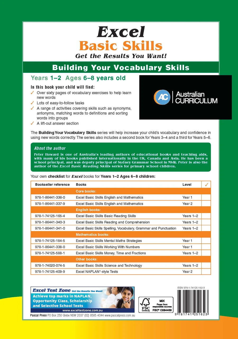 Additional gallery image for the Excel Basic Skills Building Your Vocabulary Skills Years 1-2 workbook, shown last in the publisher gallery after the sample pages