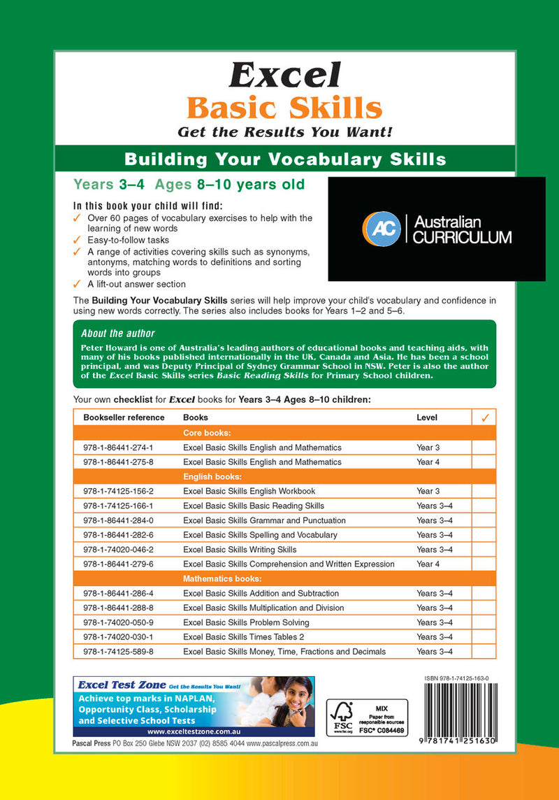 Additional gallery image for the Excel Basic Skills Building Your Vocabulary Skills Years 3-4 workbook, shown last in the publisher gallery after the sample pages