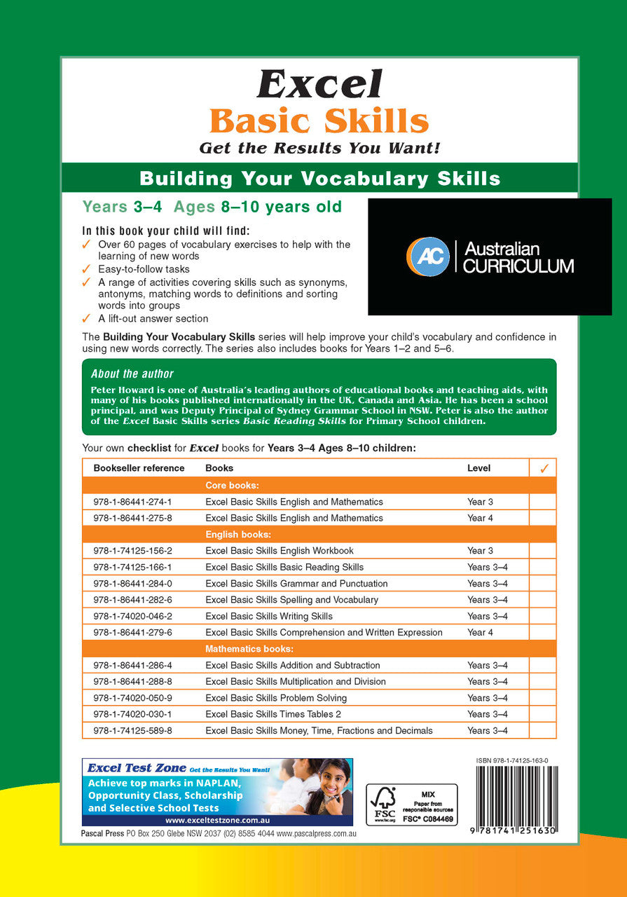 Additional gallery image for the Excel Basic Skills Building Your Vocabulary Skills Years 3-4 workbook, shown last in the publisher gallery after the sample pages