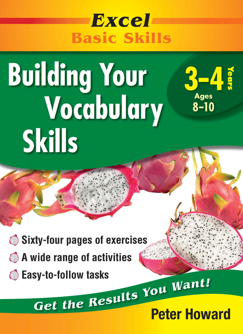 Front cover of the Excel Basic Skills Building Your Vocabulary Skills Years 3-4 workbook from Pascal Press, the main product image