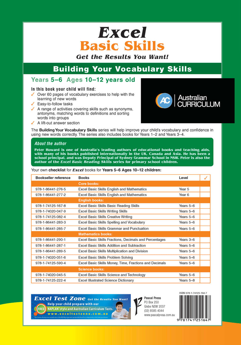 Additional gallery image for the Excel Basic Skills Building Your Vocabulary Skills Years 5-6 workbook, shown last in the publisher gallery after the sample pages
