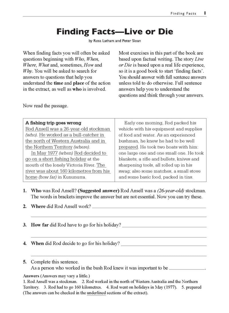Sample interior page from the Excel Basic Skills Comprehension and Written Expression Year 3 workbook, showing example activities as displayed in the publisher gallery