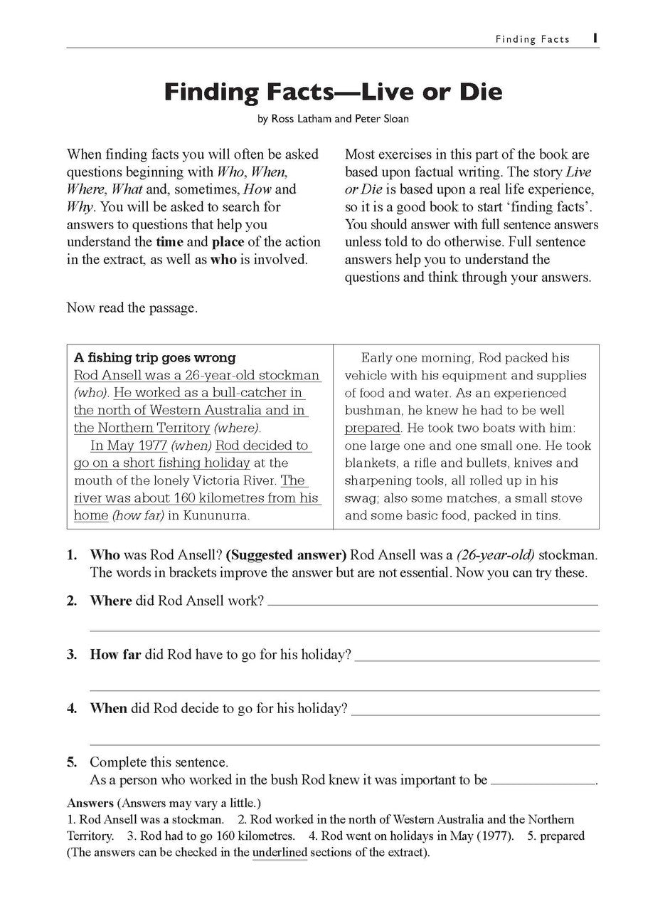 Sample interior page from the Excel Basic Skills Comprehension and Written Expression Year 3 workbook, showing example activities as displayed in the publisher gallery