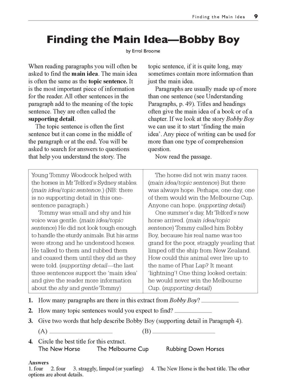 Sample interior page from the Excel Basic Skills Comprehension and Written Expression Year 4 workbook, showing example activities as displayed in the publisher gallery