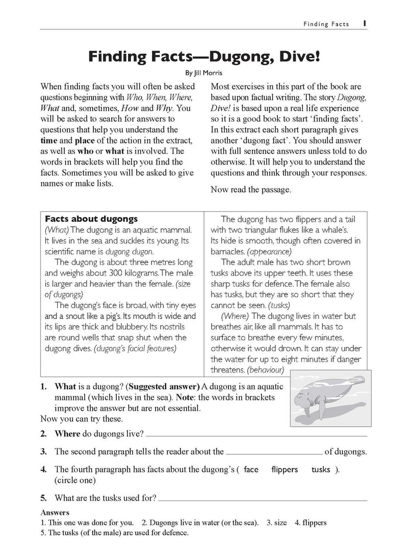 Sample interior page from the Excel Basic Skills Comprehension and Written Expression Year 4 workbook, showing example activities as displayed in the publisher gallery