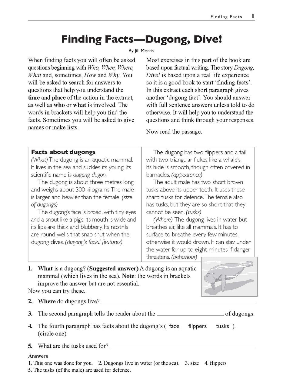 Sample interior page from the Excel Basic Skills Comprehension and Written Expression Year 4 workbook, showing example activities as displayed in the publisher gallery