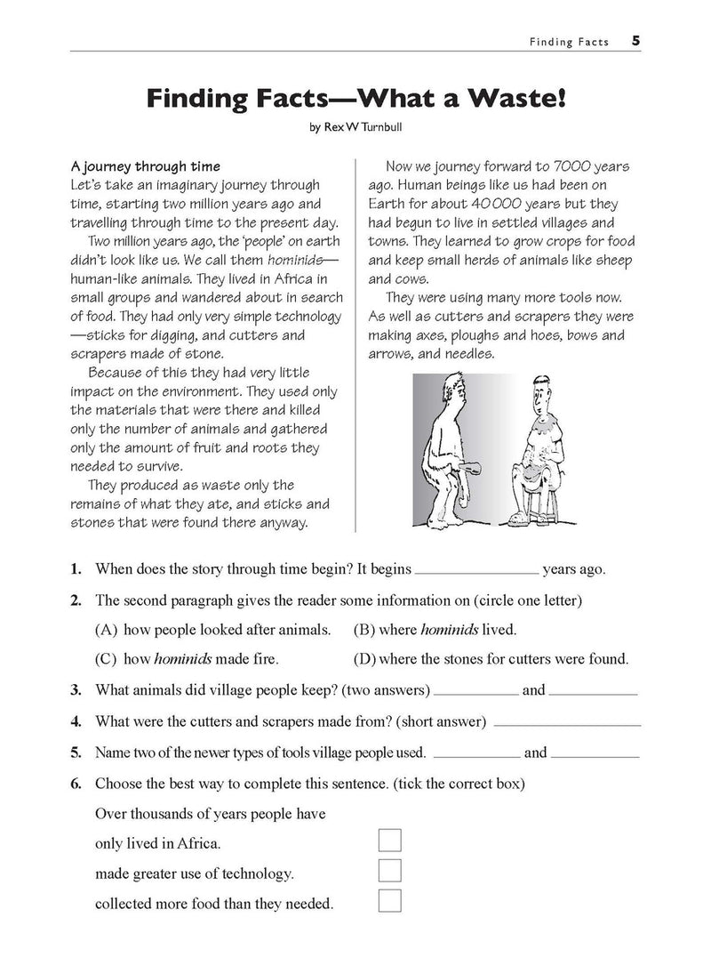 Sample interior page from the Excel Basic Skills Comprehension and Written Expression Year 4 workbook, showing example activities as displayed in the publisher gallery