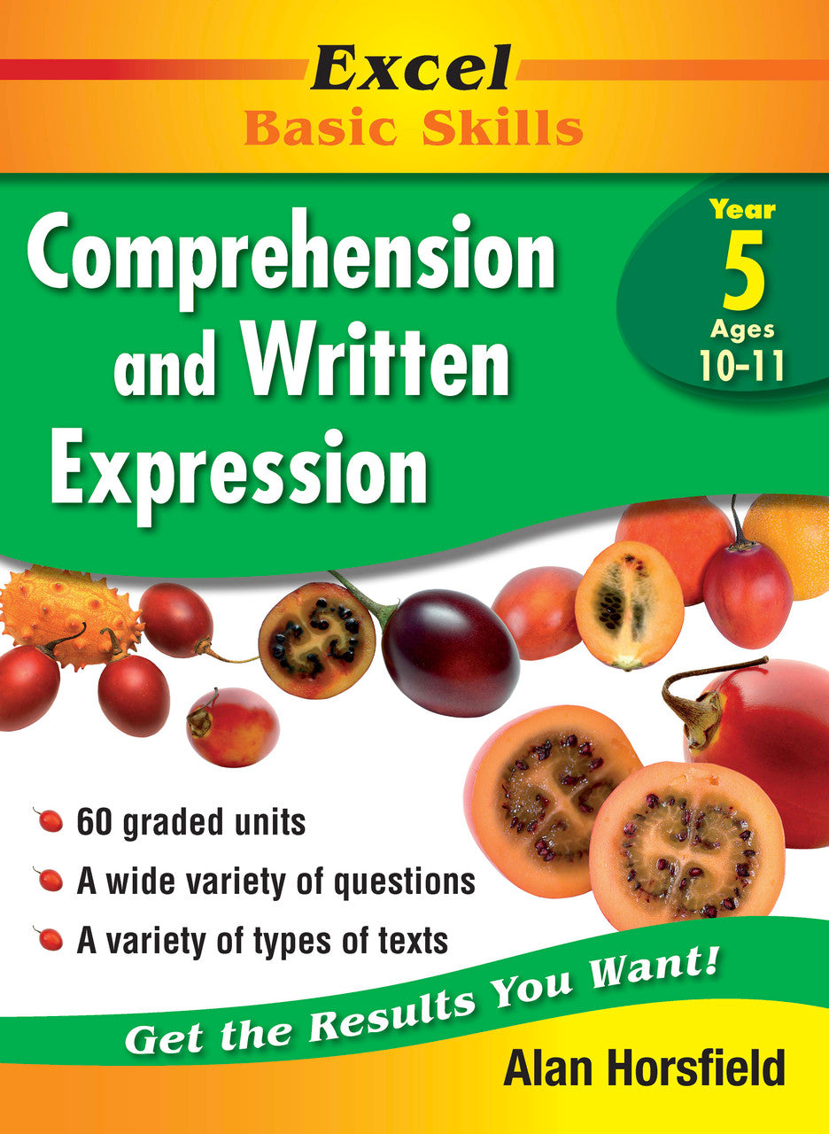 Front cover of the Excel Basic Skills Comprehension and Written Expression Year 5 workbook from Pascal Press, shown as the main product image