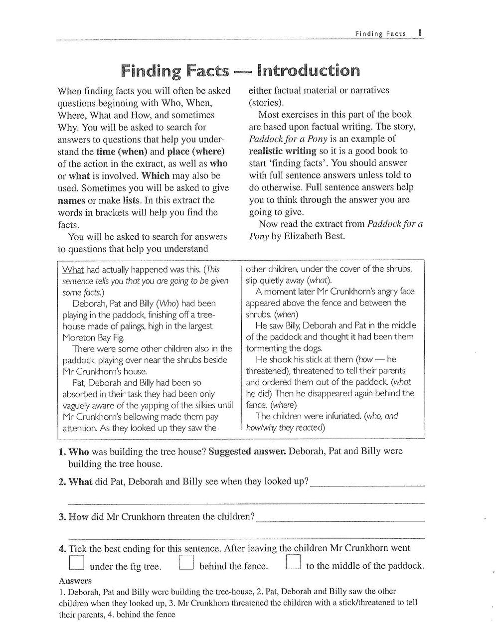 Sample interior page from the Excel Basic Skills Comprehension and Written Expression Year 5 workbook as shown in the Pascal Press gallery