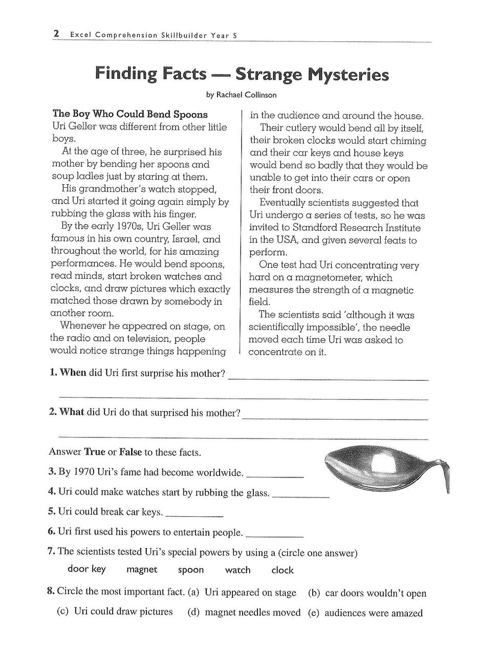 Sample interior page from the Excel Basic Skills Comprehension and Written Expression Year 5 workbook as shown in the Pascal Press gallery