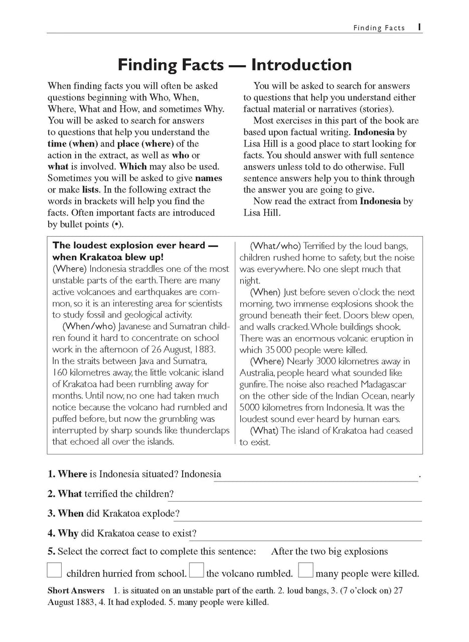 Sample interior page from the Excel Basic Skills Comprehension and Written Expression Year 6 workbook as shown in the Pascal Press gallery