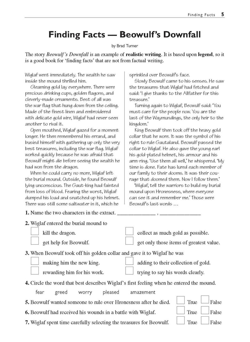 Sample interior page from the Excel Basic Skills Comprehension and Written Expression Year 6 workbook as shown in the Pascal Press gallery