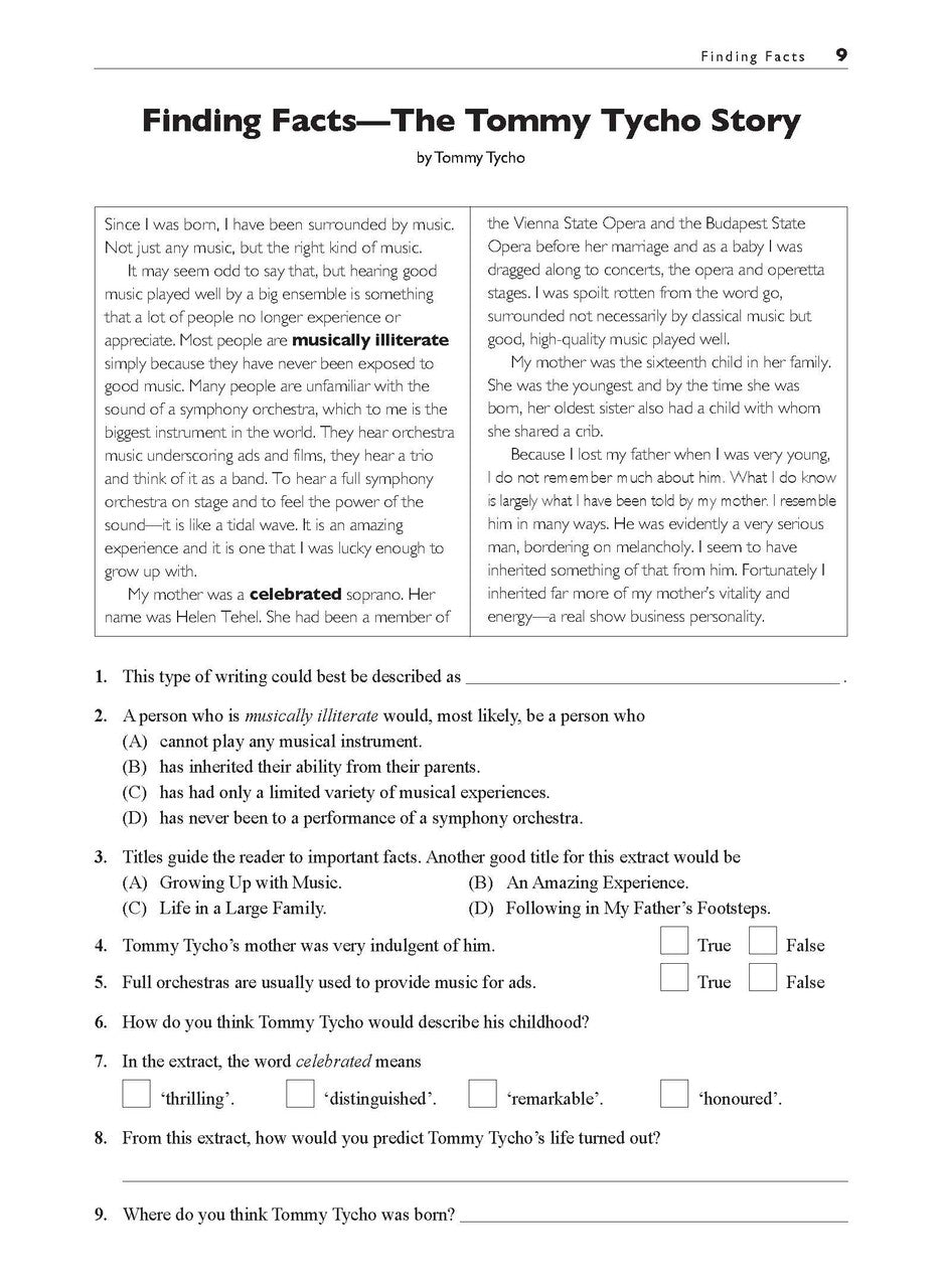 Sample interior page from the Excel Basic Skills Comprehension and Written Expression Year 7 workbook as shown in the Pascal Press gallery