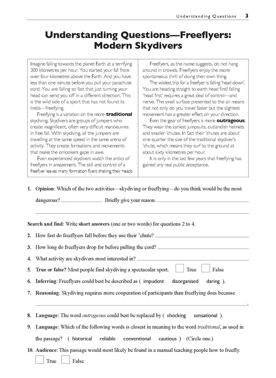 Sample interior page from the Excel Basic Skills Comprehension and Written Expression Year 7 workbook as shown in the Pascal Press gallery