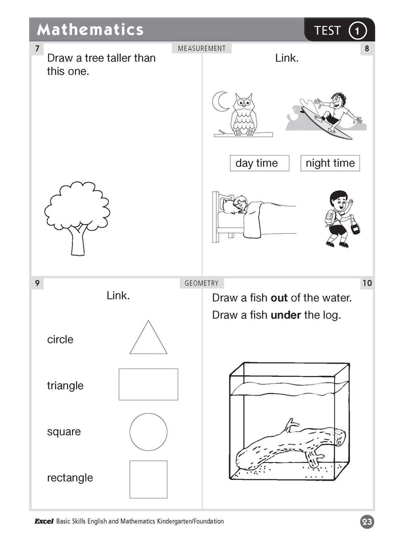 Sample inside page nine from Excel Basic Skills English and Mathematics Foundation showing the style of practice activities children work through