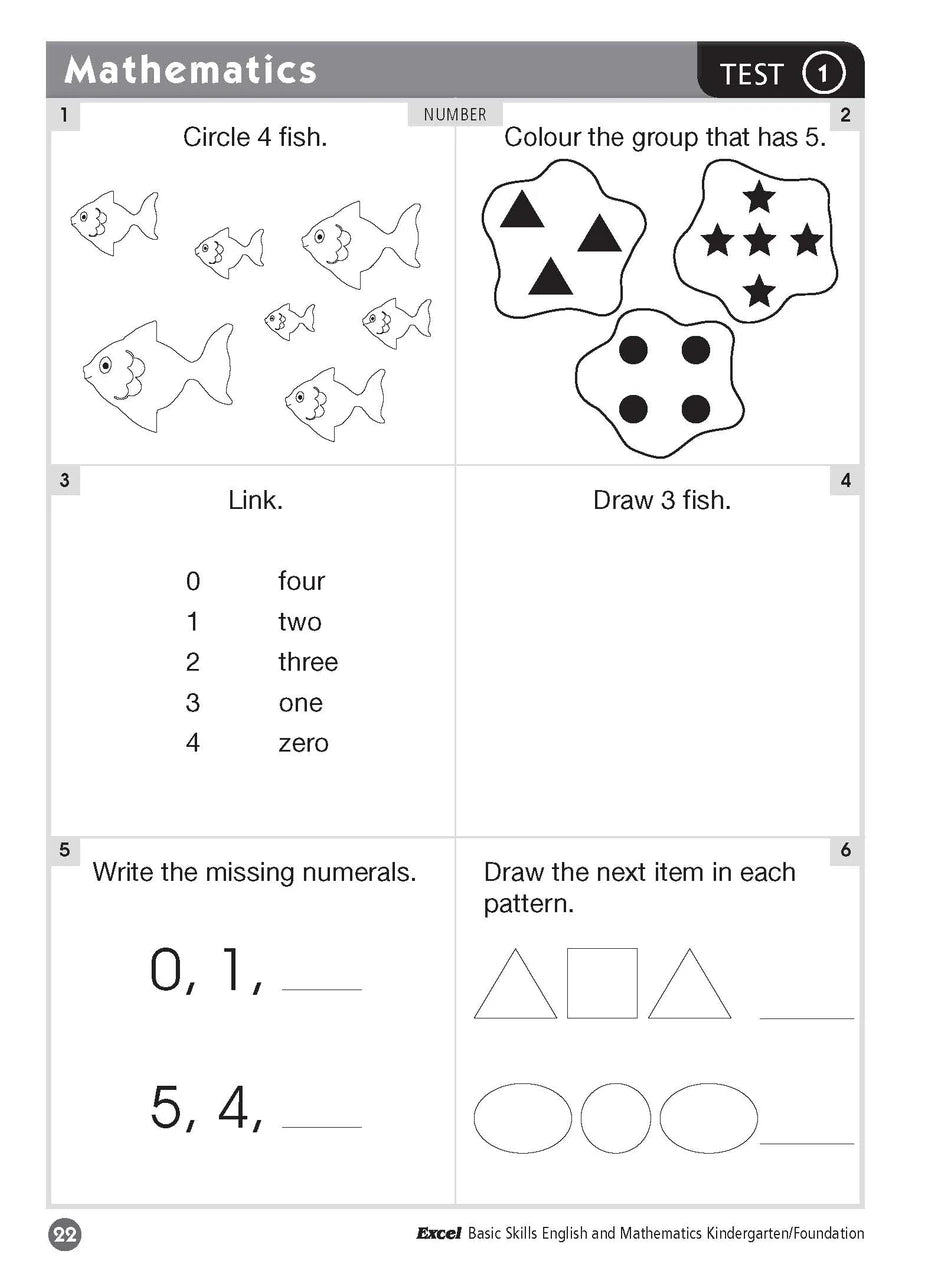Sample inside page eight from Excel Basic Skills English and Mathematics Foundation showing the style of practice activities children work through
