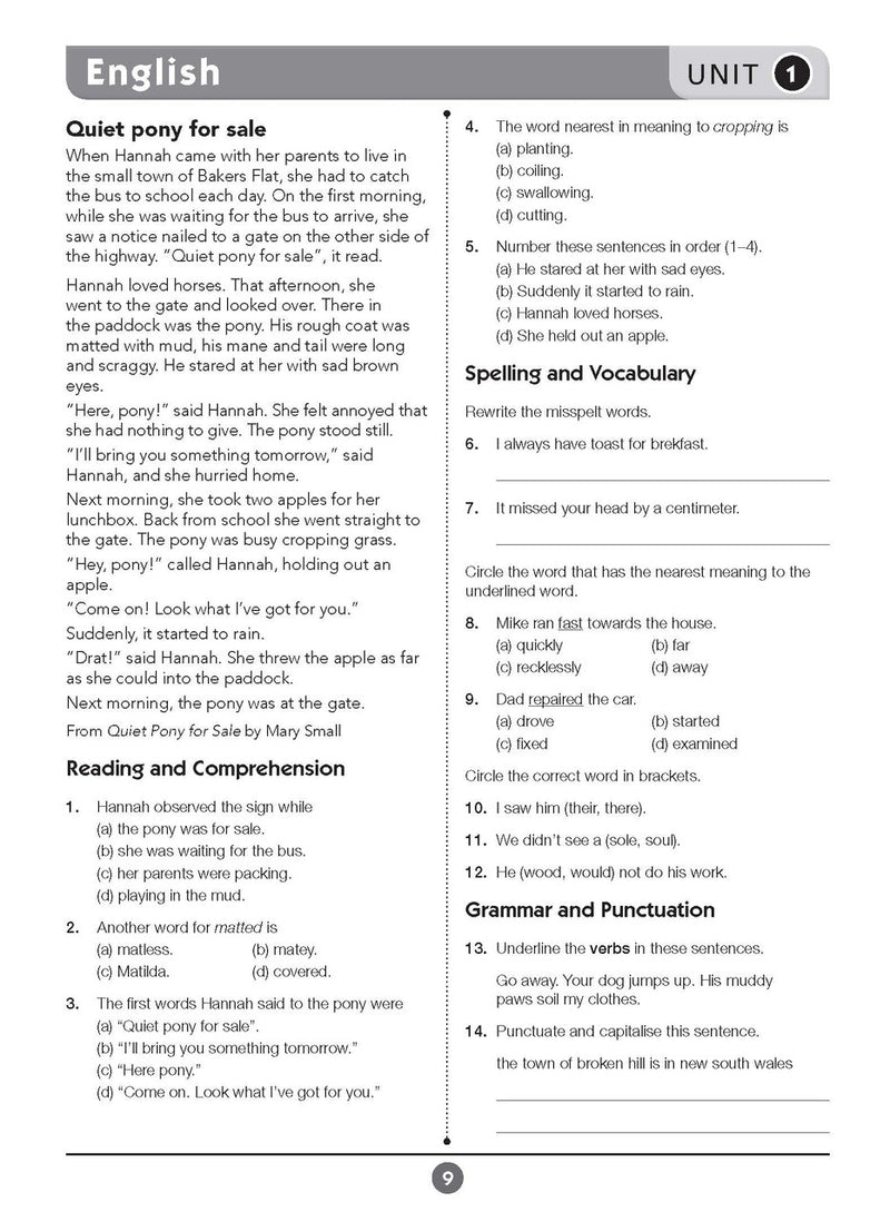 Sample inside page eight from Excel Basic Skills English and Mathematics Year 3 showing the style of practice activities children work through
