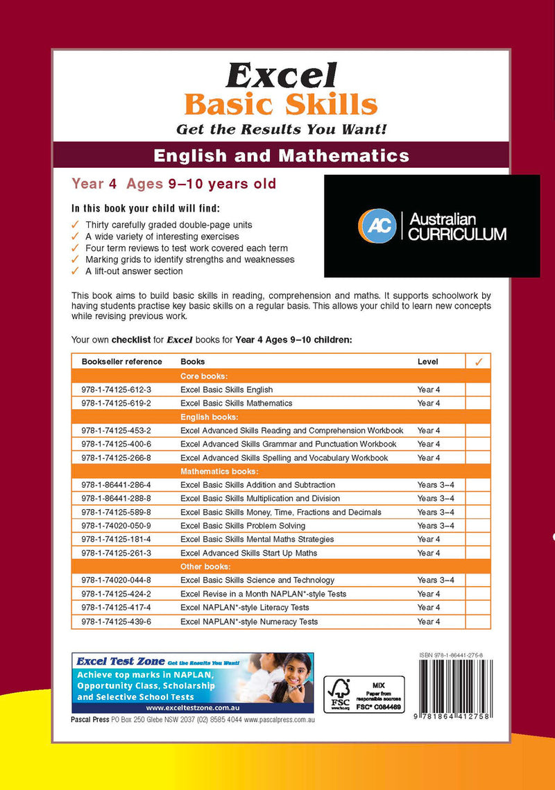 Additional page image from Excel Basic Skills English and Mathematics Year 4 supplied in the publisher gallery, showing more of the book layout