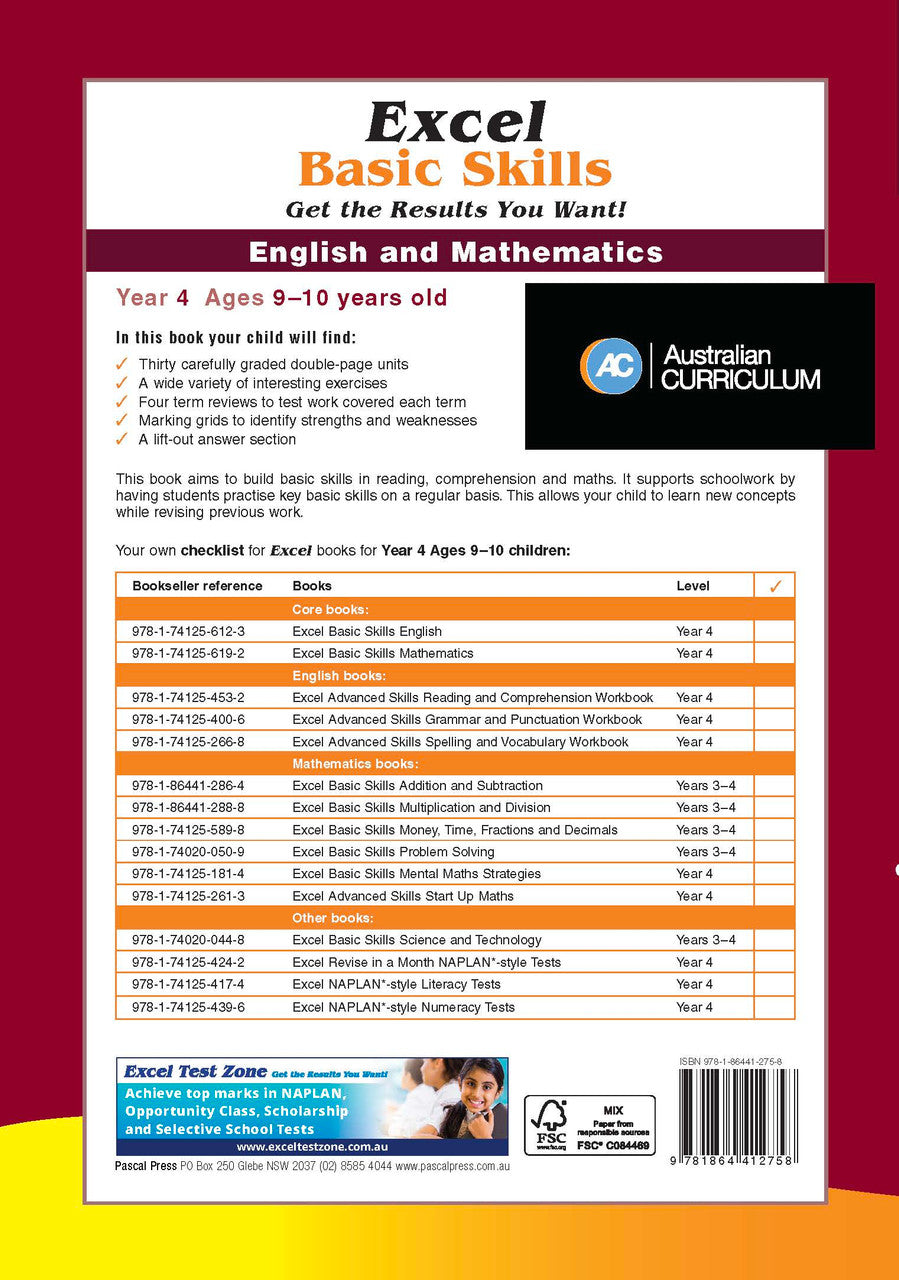Additional page image from Excel Basic Skills English and Mathematics Year 4 supplied in the publisher gallery, showing more of the book layout