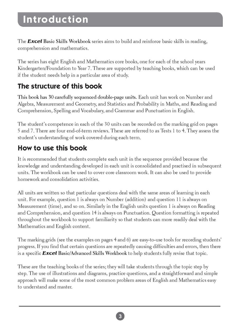 Sample inside page two from Excel Basic Skills English and Mathematics Year 4 showing the style of practice activities children work through