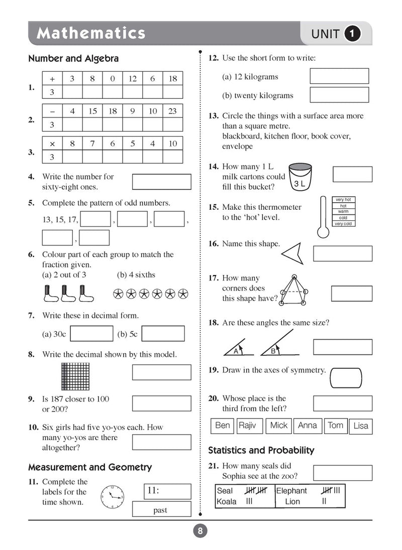 Sample inside page seven from Excel Basic Skills English and Mathematics Year 4 showing the style of practice activities children work through
