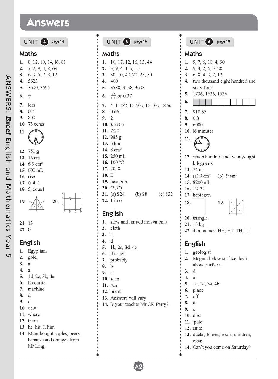 Sample inside page nine from Excel Basic Skills English and Mathematics Year 5 showing the style of practice activities children work through