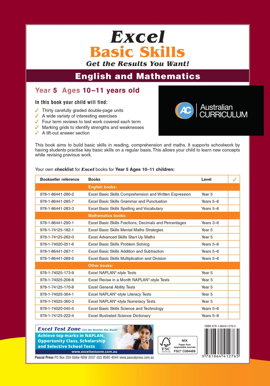 Additional page image from Excel Basic Skills English and Mathematics Year 5 supplied in the publisher gallery, showing more of the book layout