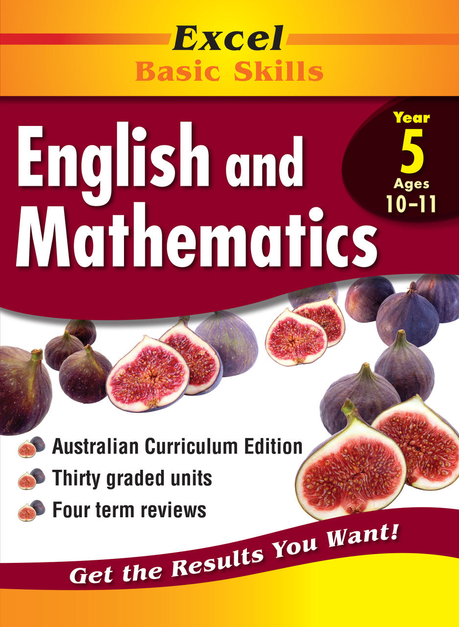 Front cover of Excel Basic Skills English and Mathematics Year 5 from Pascal Press showing the Excel series branding and book title