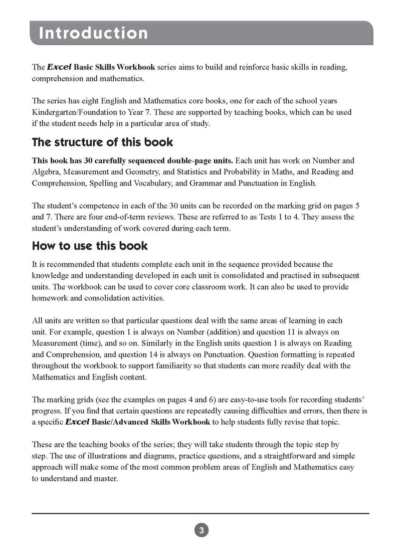 Sample inside page two from Excel Basic Skills English and Mathematics Year 5 showing the style of practice activities children work through