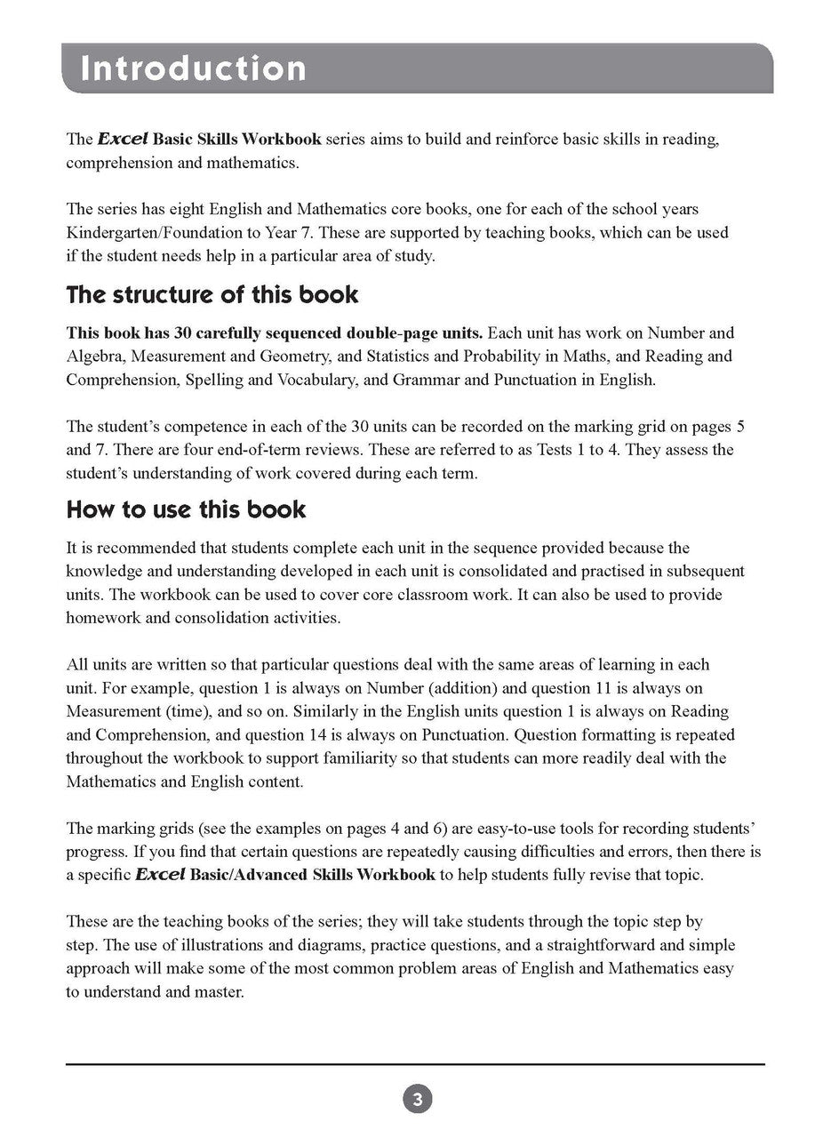 Sample inside page two from Excel Basic Skills English and Mathematics Year 5 showing the style of practice activities children work through