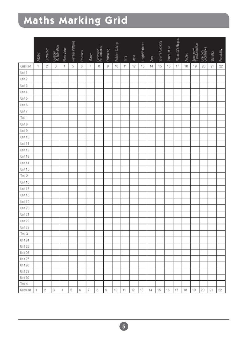 Sample inside page four from Excel Basic Skills English and Mathematics Year 5 showing the style of practice activities children work through