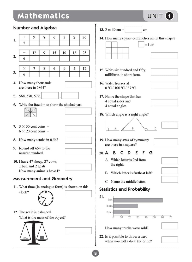 Sample inside page seven from Excel Basic Skills English and Mathematics Year 5 showing the style of practice activities children work through