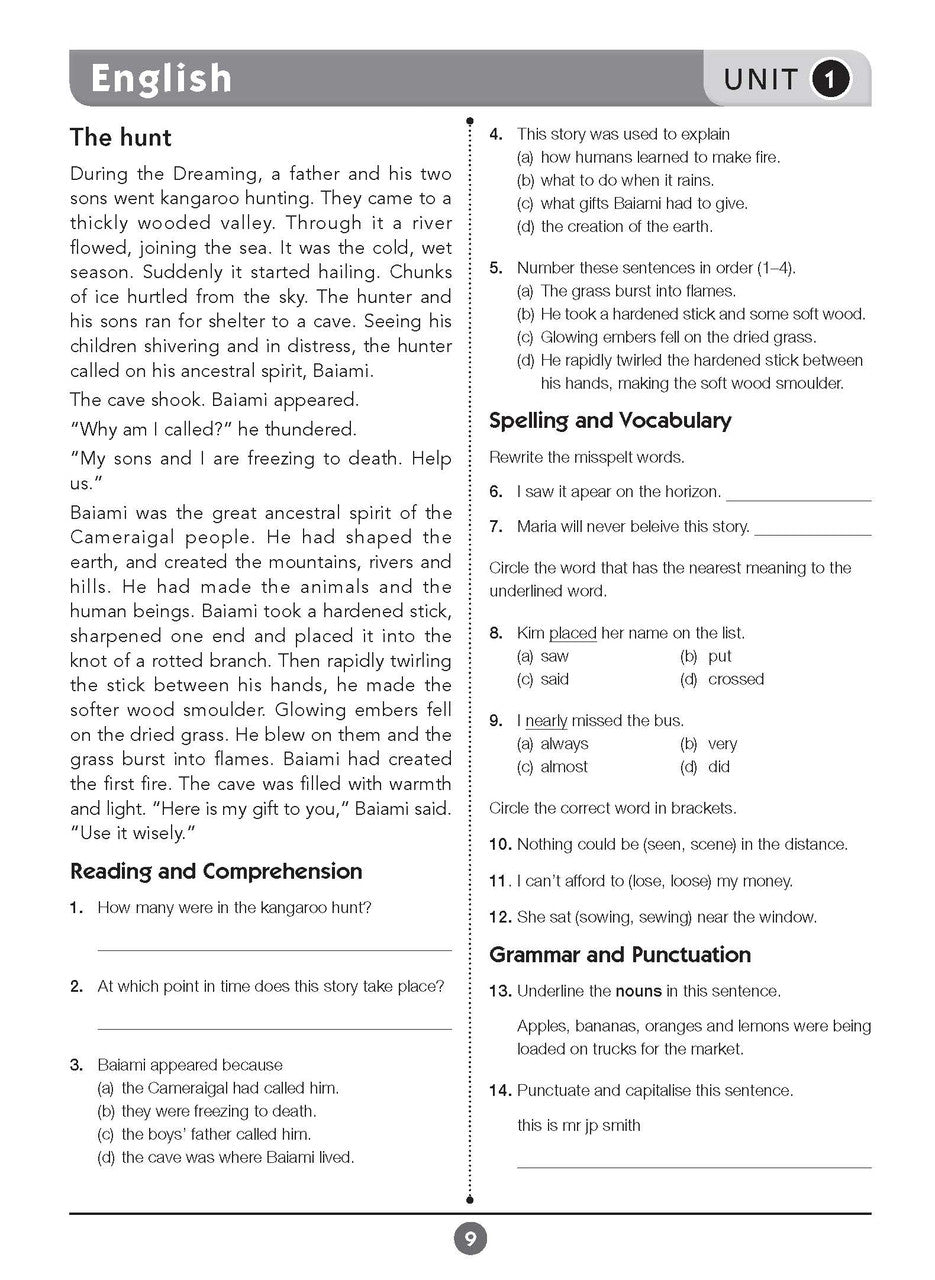 Sample inside page eight from Excel Basic Skills English and Mathematics Year 5 showing the style of practice activities children work through