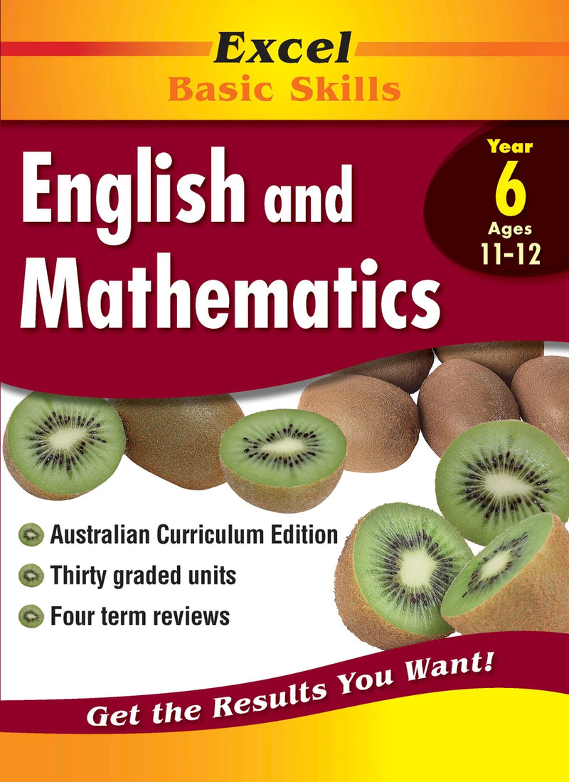 Front cover of Excel Basic Skills English and Mathematics Year 6 from Pascal Press showing the Excel series branding and book title