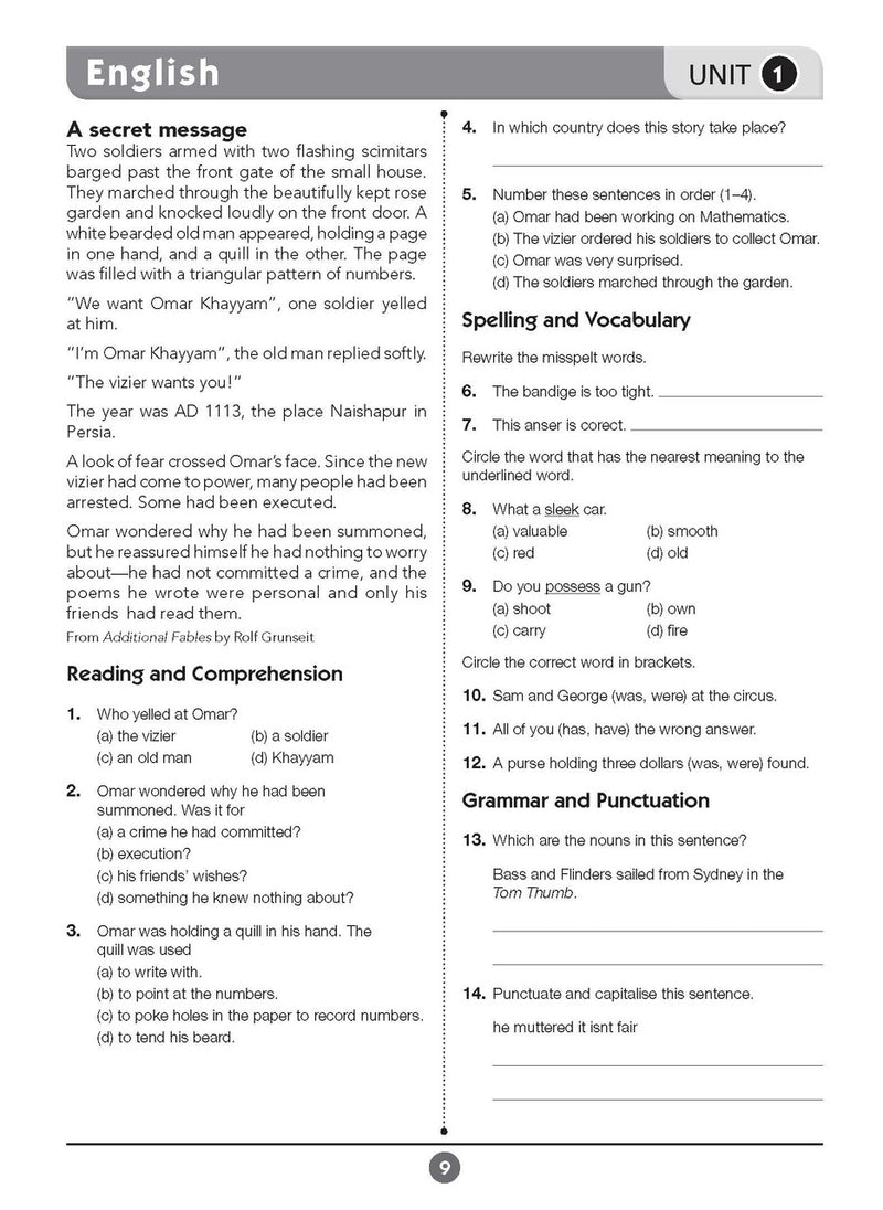 Sample inside page eight from Excel Basic Skills English and Mathematics Year 6 showing the style of practice activities children work through